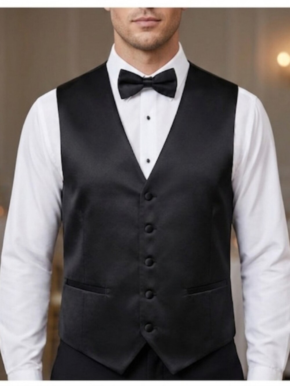 New Black Satin Formal Vest Mens Sz M AZAZIE